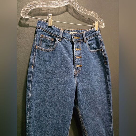 12 Storeez Button Fly Taper Ankle Dark Wash Cotton Jeans Size XS 5 Pocket - Picture 2 of 10